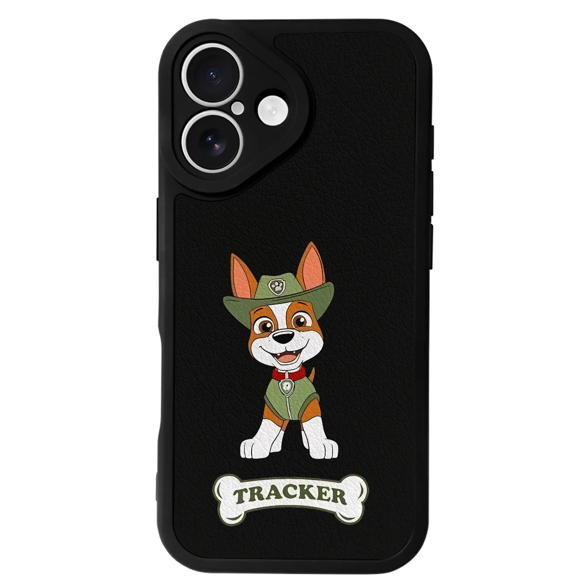 パウ・パトロール グッズ トラッカー - IPhone 16シリーズ対応 ・ シリコンスマホケース ・ レザー調 ・ 高精度フィット ・ 耐衝撃 ・ ワイヤレス充電対応 ・ 精密カット